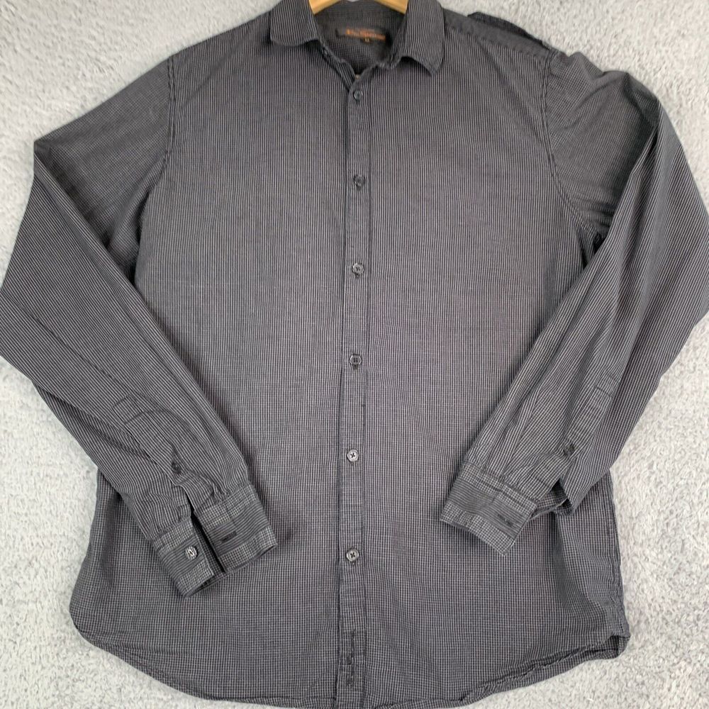 Ben Sherman Shirt Mens Size Medium Black Gray Square Graph Pattern‎ Long Sleeve